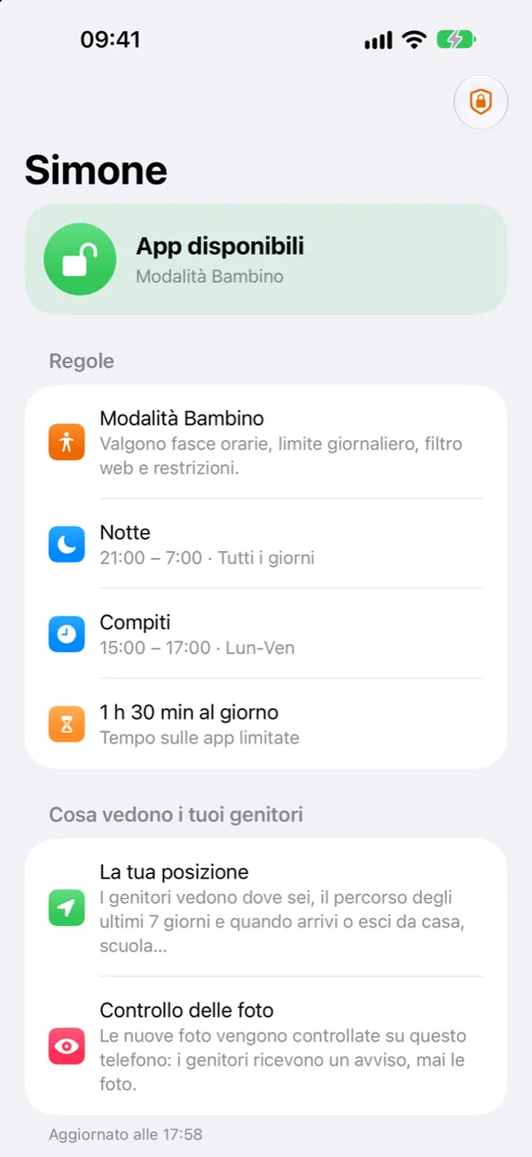 Schermata di SafeKids sul telefono del figlio